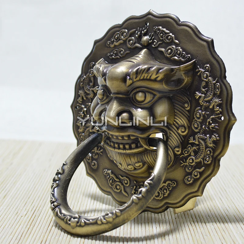 

Bronze Wooden Door Vintage Antique Chinese Style Pure Copper Door Knocker 16cm/19cm/21cm Animal Head Vintage Kirin Door Handle