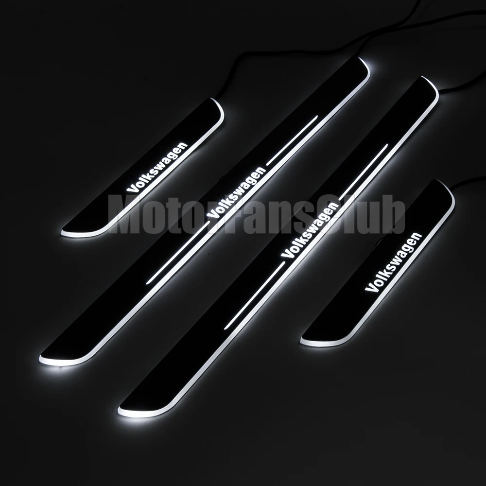 4PCS Car LED Moving Front + Rear Door Sill Guards Scuff Plate Welcome Pedal For Volkswagen Passat CC 2013-2015 White Light