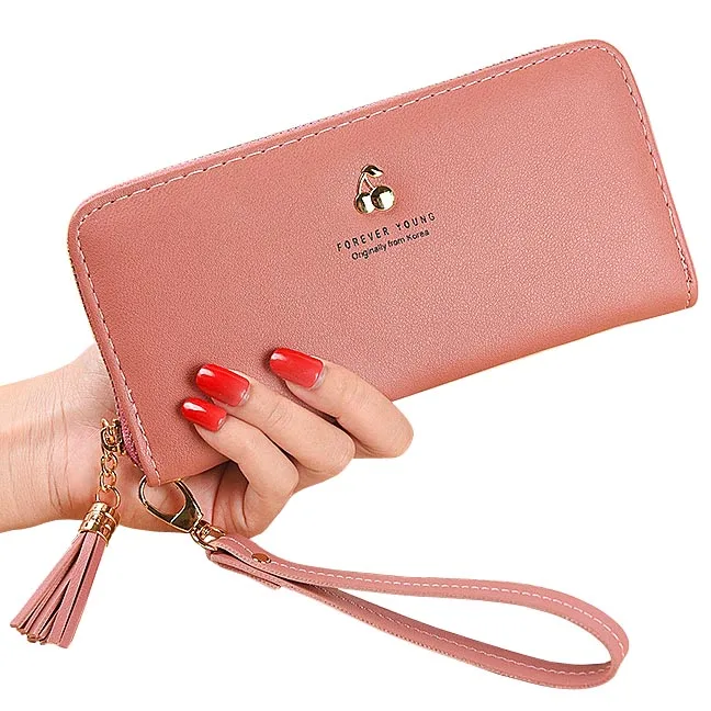 

Women Wallet Cards Holder Tassels Zipper Lady Money Coin Purse Pocket Clutch Wristlet Handbags Female Wallets Cherry Bags Pouch