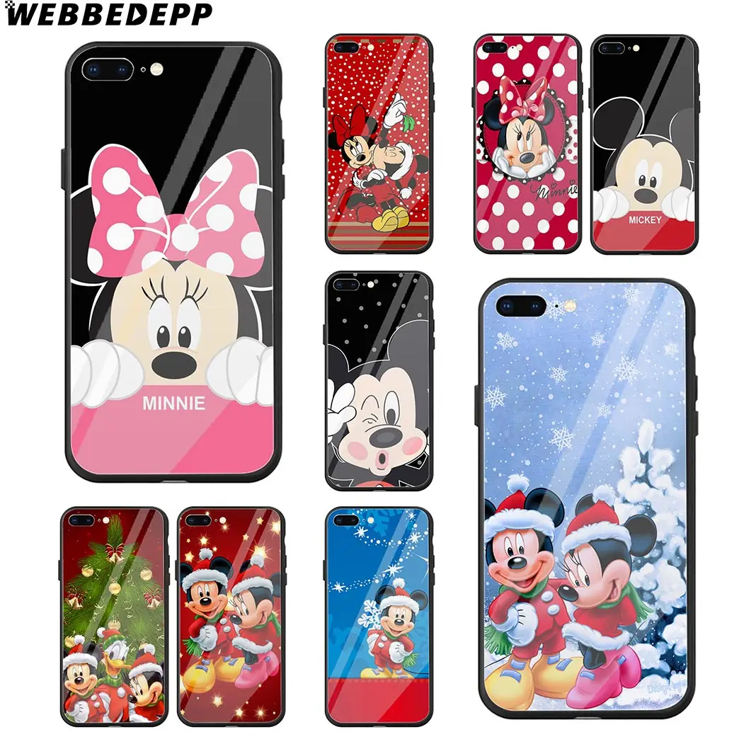 WEBBEDEPP Mickey Minnie Mouse Tempered Glass Phone Case