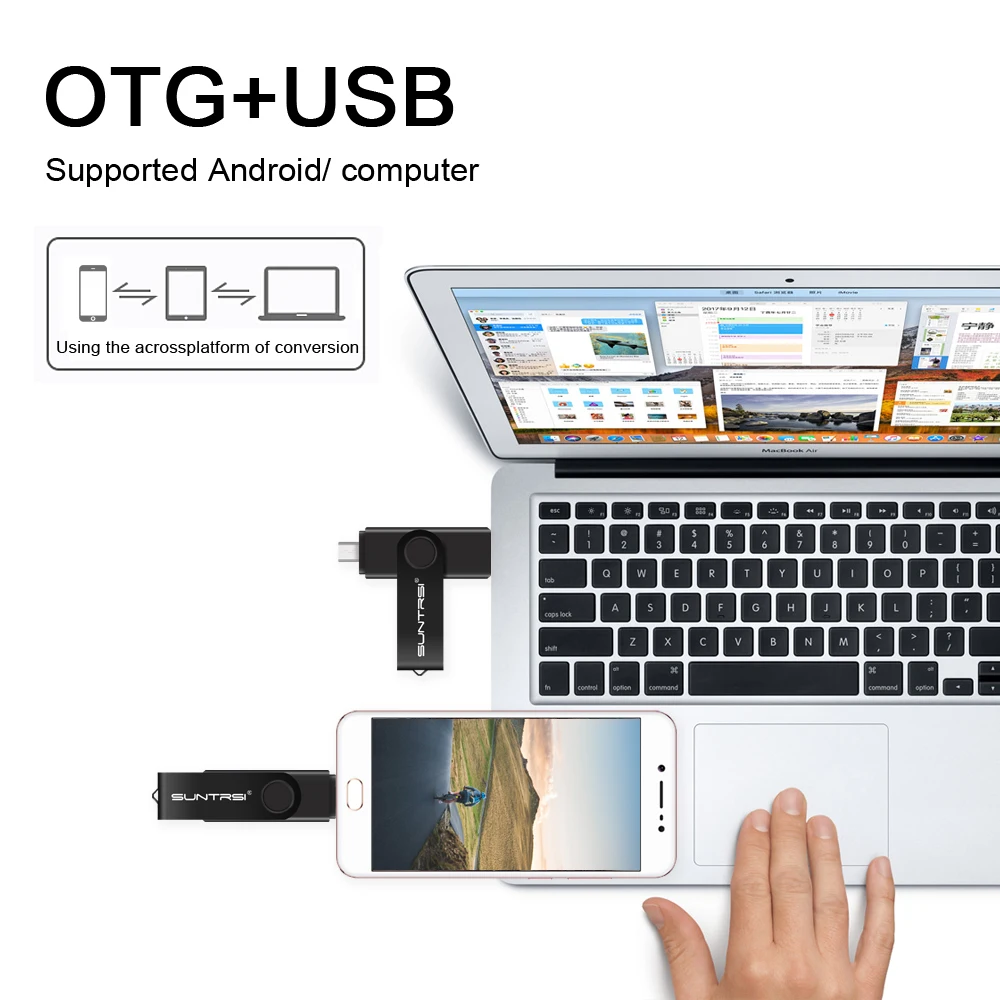 Suntrsi OTG флеш-накопитель 4g 8g 16g Флешка для смартфонов и планшетов реальная емкость 64 ГБ флеш-накопитель USB2.0 32 Гб карта памяти