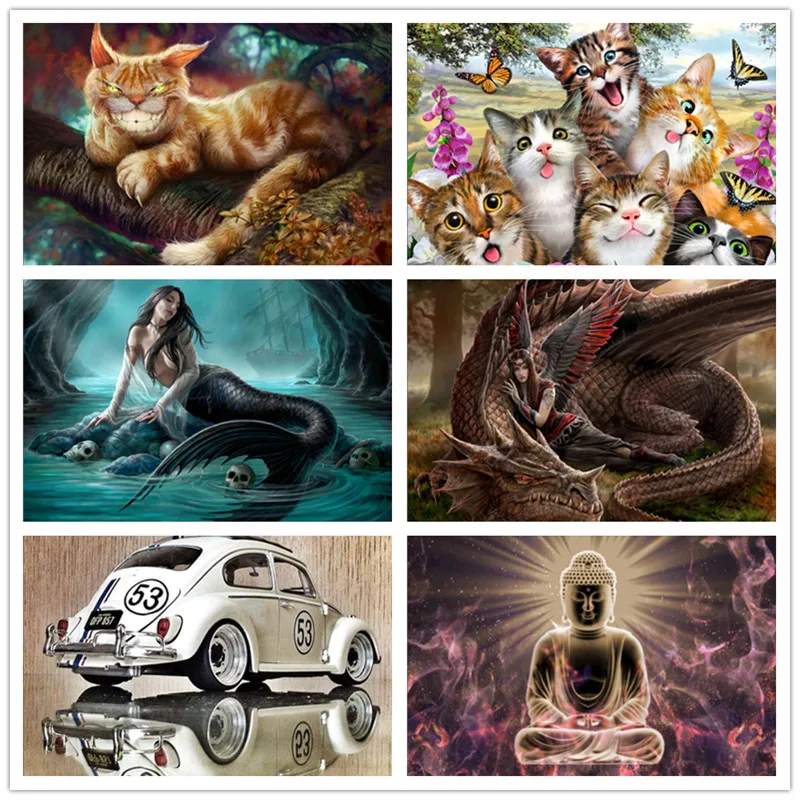 

DIY Diamond Mosaic Animal Diamond Painting Cat 5D Diamond Embroidered Cross Embroidery Buddha Picture Rhinestone Handicraft