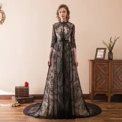 Красота французский черный кружево Вечерние платья 2019 для официального торжества выпускного вечера отражающие платья халат de soiree vestido noiva