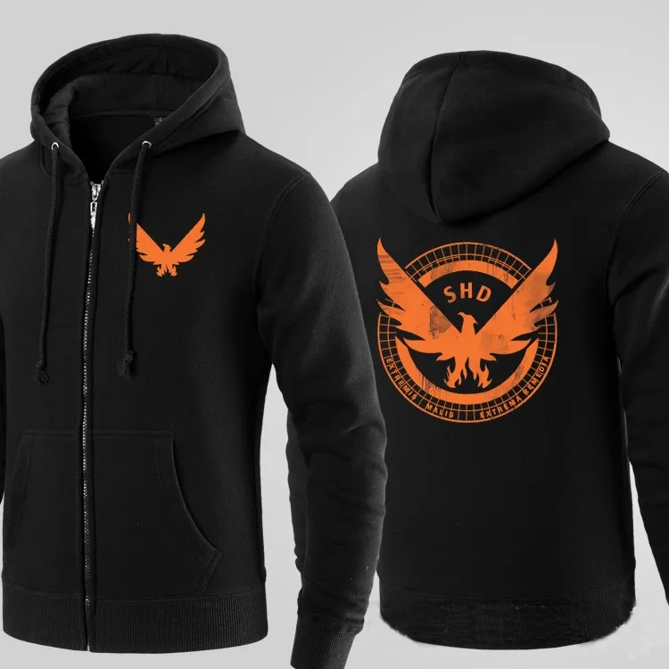 

[XHTWCY] Mens Casual 2019 Game Tom Clancy's The Division SHD Logo Hoodies Zip Up Cotton Printing Pattern Coats Sweatshirts
