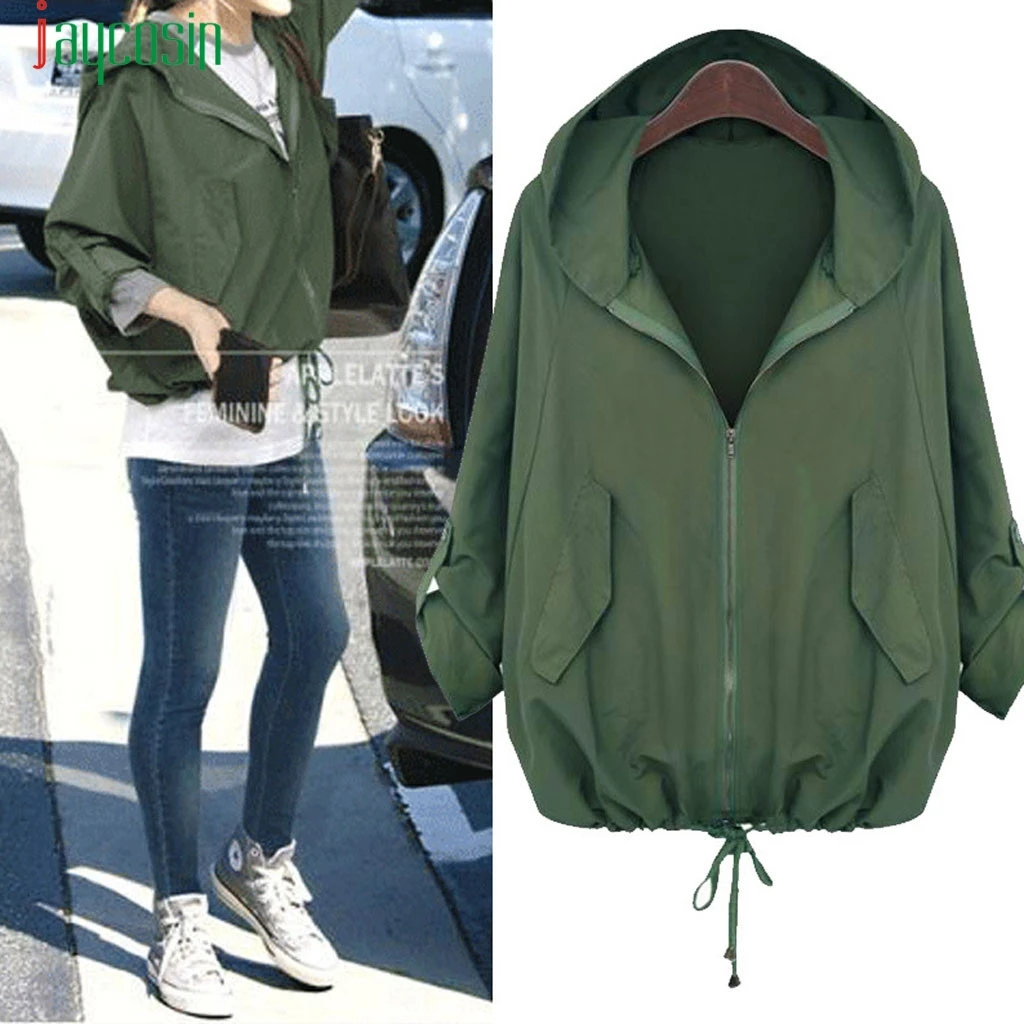 

JAYCOSIN Jacket Solid Color Matching Pocket Outwear Women Zipper Hooded Jackets winter fashion Long Sleeve Outwear Plus size 09