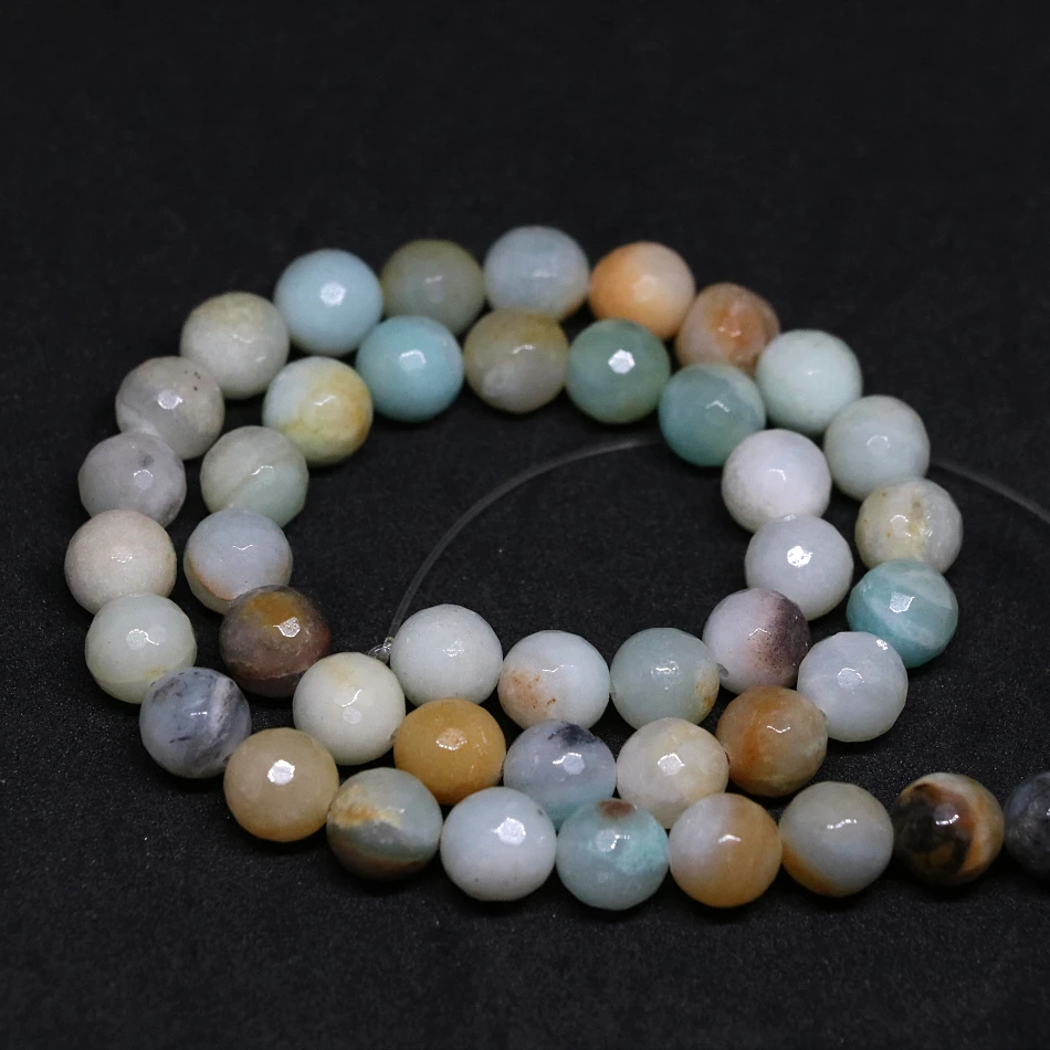 

Multicolor amazonite stone 8mm 10mm faceted round loose beads diy women high quality jewelry making findign 15inch B784