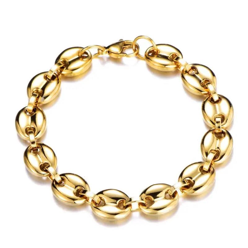 

Wholesale Jewelry -- (22/21cm*11mm ) 316L titanium steel Gold Color Coffee Bean's Bracelets Jewelry For Men No Fade