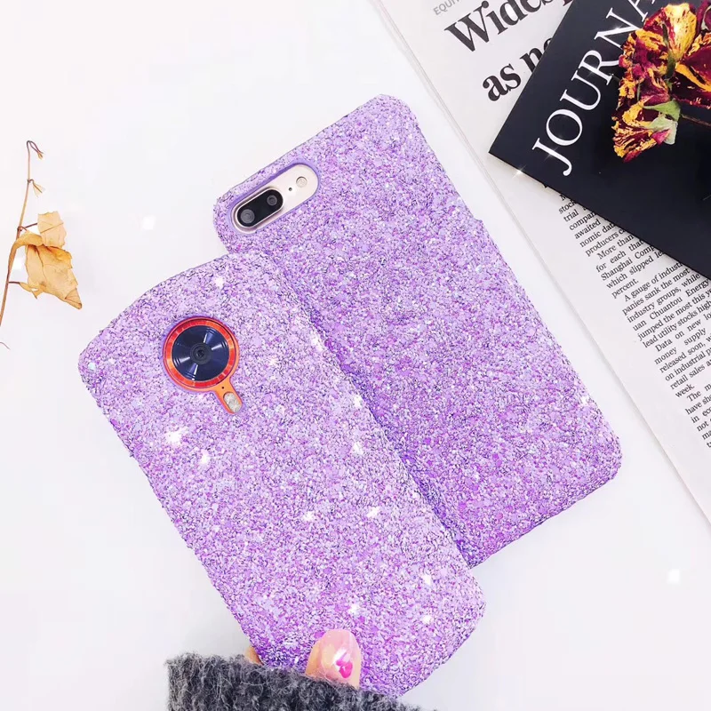 

Purple Color Glitter Hard Phone Case For iphoneX 8 8 plus 7 7 plus 6 6s plus Meitu T8 M8 M6 V6 Shinning Back Cover