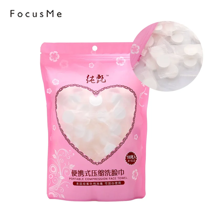 

FM 100pcs Cotton Compressed Disposable Face Towel Outdoor Portable Multipurpose Cleansing Wipes Traveling Magic Tablet Pads