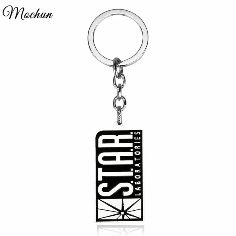 

MQCHUN DC Comics Superhero The Flash Keychain S.T.A.R. Laboratories Logo Black Enamel Metal Key Chain llaveros porte clef Ring