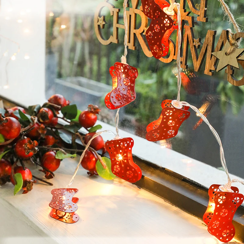 Christmas Red Socks LED String Lights 1.5M 10LEDs/3M 20LEDs Battery