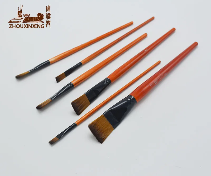 

6pcs/Set, Watercolor Gouache Painting Pen Nylon Hair Orange short Wooden Handle Paint Brush Set Drawing Materials Art Supplies