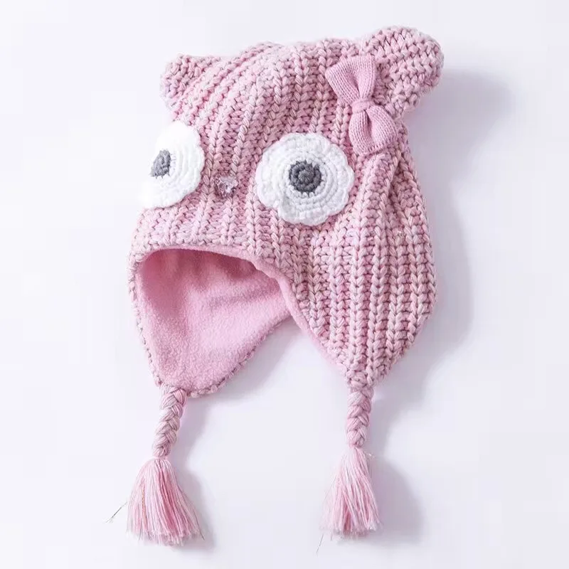 

2016 Pink Cotton Baby Owl Hat Cute Baby Girl Crochet Beanies Kids Fall Winter Baby Cap Delicate Handmade Windproof Earmuffs Cap