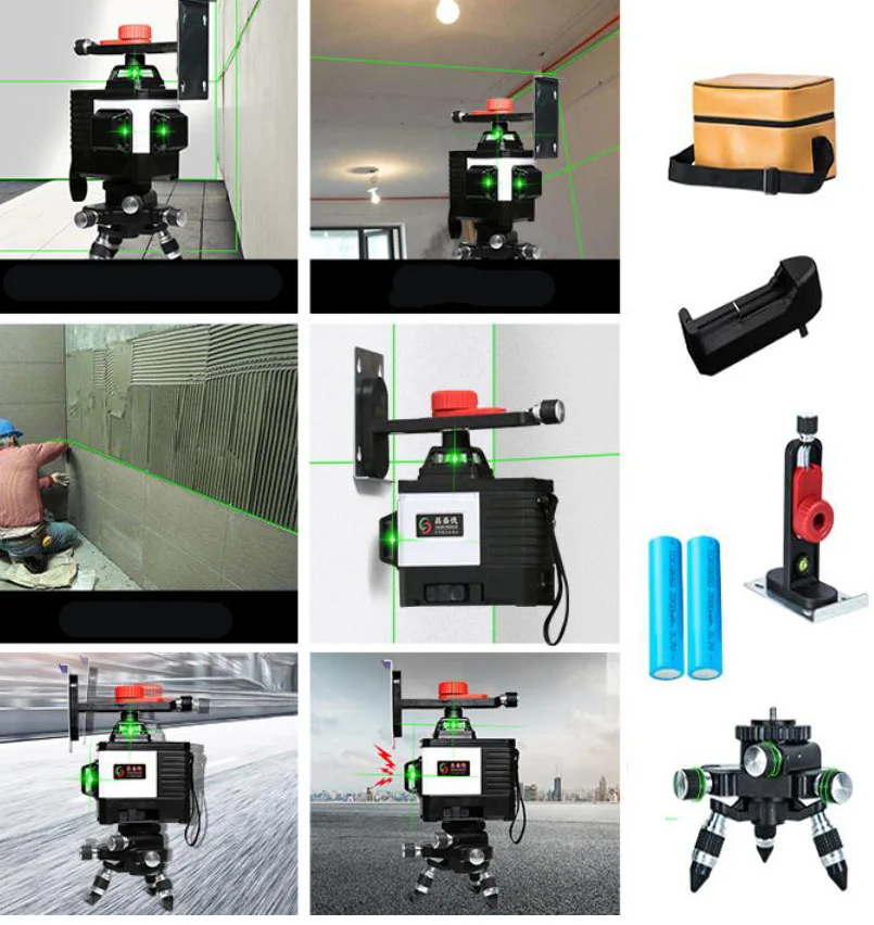 

12 lines lithium battery green laser level 360 Vertical And Horizontal Self-leveling Cross Line 3D Laser Level CE