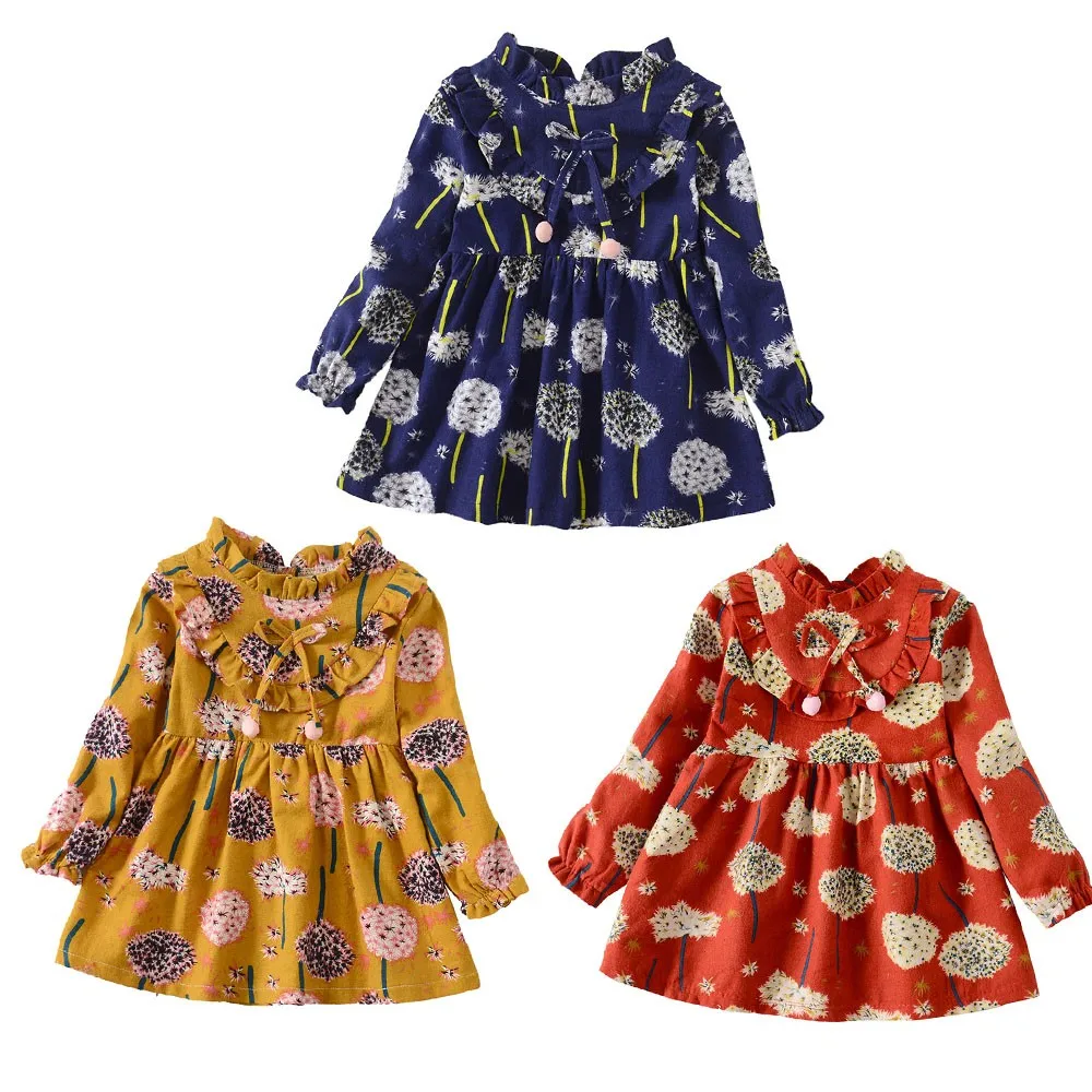 

Toddler Fashion Casual Designed Baby Girls Cotton Blend Long Sleeve Floral Flower Print Dress Outfits Clothes 2018 clothes