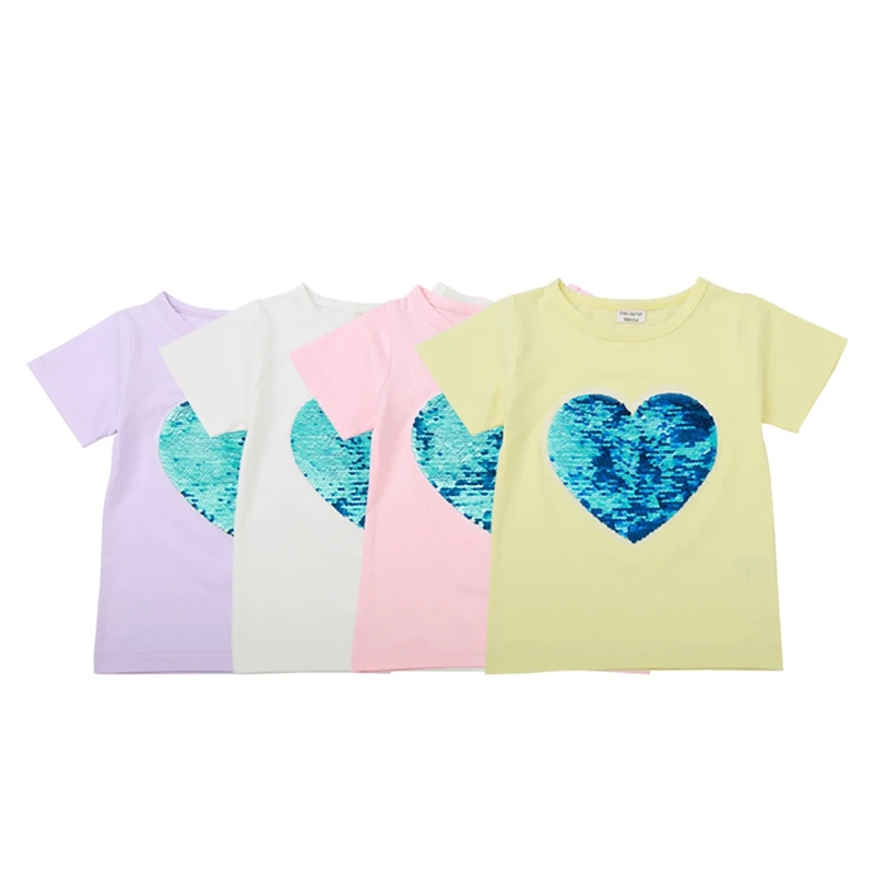 

Girls T-Shirt Baby Girls Clothes Flip Sequin Heart Pattern Sweet T-Shirt For Girls Short Sleeve Summer Tops Clothing For Girls