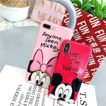 

10pcs/lot Mickey Minnie Hiding Mobile Phone Case For iPhone11Pro Xsmax 6s 78plus XR Glossy Soft TPU Cover Skinny Shell Protect