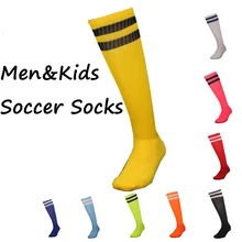 Men Kids Sport font b Football b font Soccer Socks 2 Stripes Above Knee Socks Long