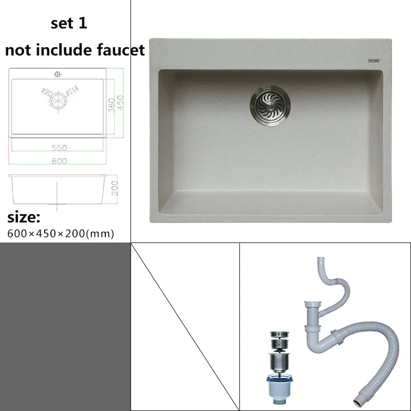 650*450*200 Камень кварцевый мм кухонная раковина гранит одна чаша раковина кухонные аксессуары овощи раковина - Цвет: set 1
