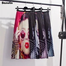 Banulin Весна Лето Новое поступление европен с надписью Печать Высокая эластичность плиссированные высокие уличные стиль женские юбки