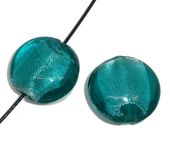 

DoreenBeads Glass Beads Round Cyan Foil About 20mm( 6/8") Dia, Hole: Approx 1.5mm, 3 PCs new