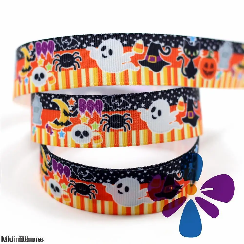 6 75mm Halloween Ribbon, Ghost Grosgrain Ribbon, Pumpkin Printed