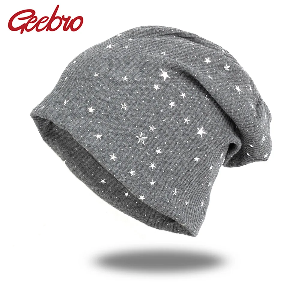 

Geebro Fashion Ribbed Star Beanies For Women Man Casual Caps Female Cotton Slouchy Beanie Turban Wraps Striped Hats Bonnet DQ922