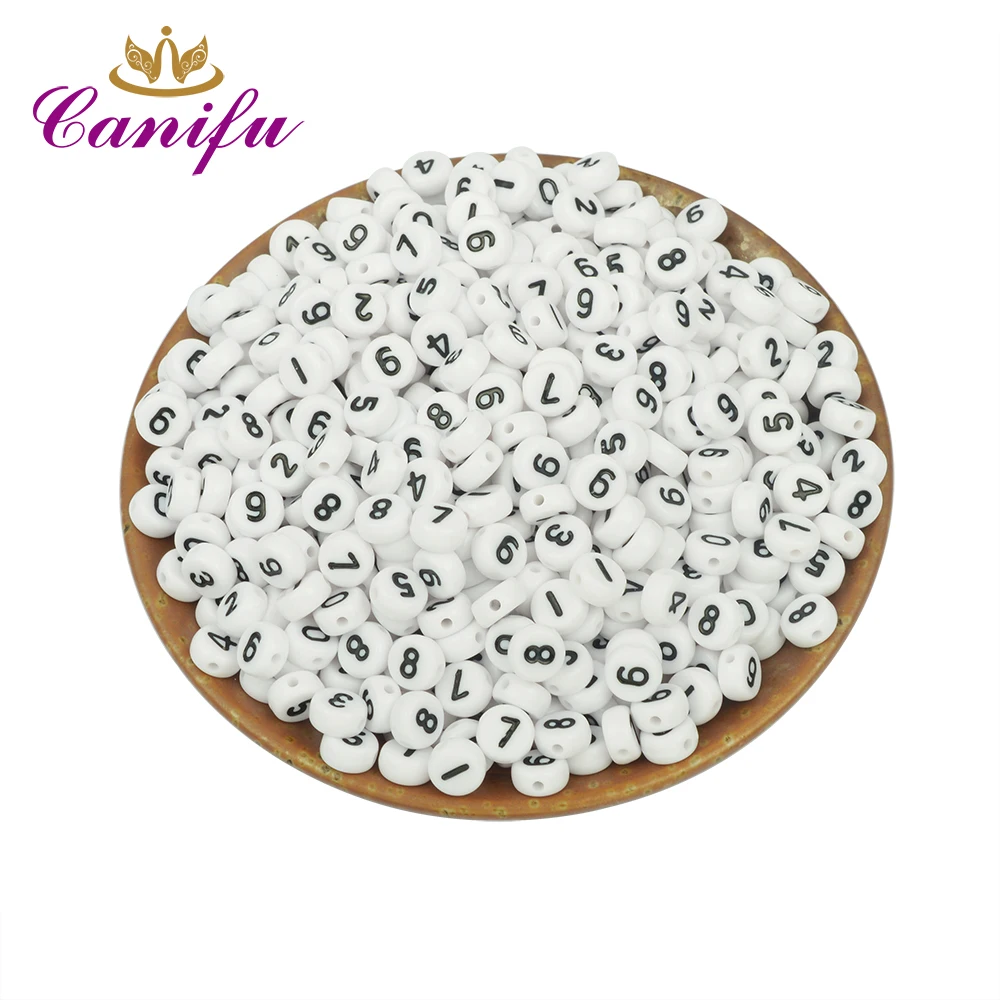 

Canifu 3*7mm Random Mixed White Number "0~9" Acrylic Flat Round Spacer Beads For Jewelry Making DIY Bracelet 300pcs/lot