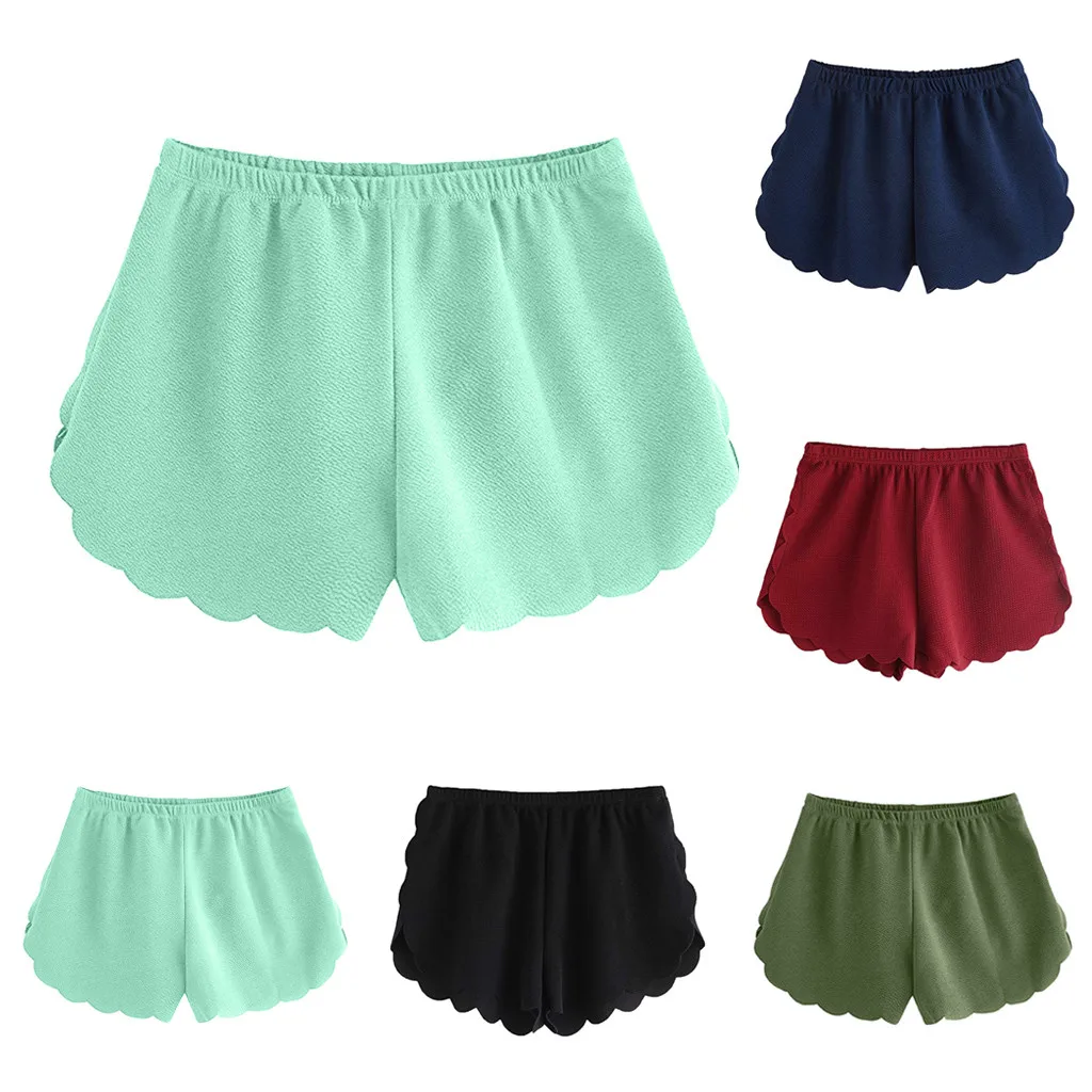 

2019 New Shorts Women Summer Loose Solid Elastic Waist Scalloped Casual Chiffon Shorts Spodenki Short Feminino Pantalones Cortos