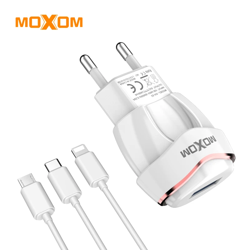 Зарядное устройство MOXOM с двумя USB портами быстрое зарядное европейской вилкой