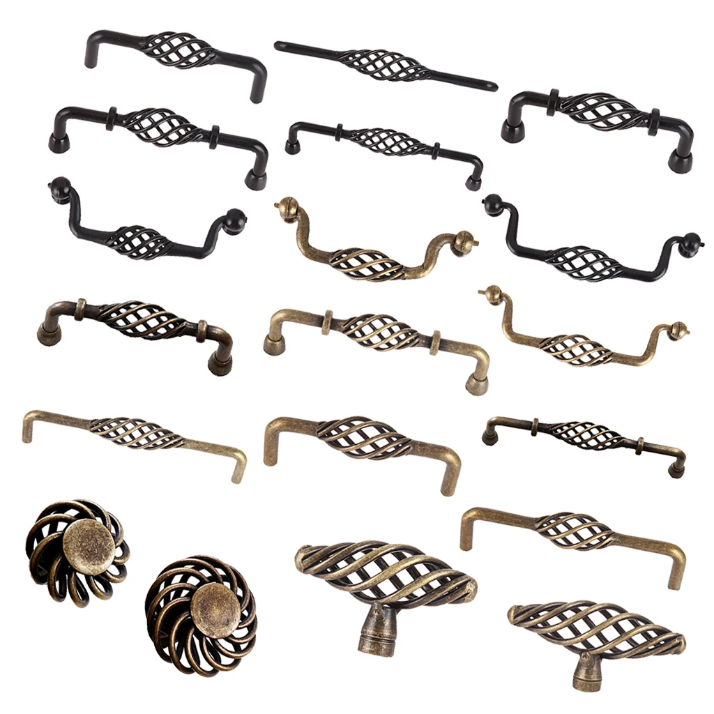 Vintage Style Birdcage Cabinet Hardware Handle Pull, Heavy-duty Furniture Door Knob,  Multi-size, Antique Bronze/Black