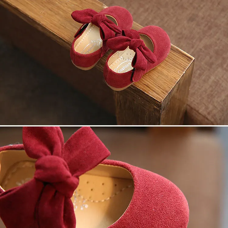 Детская кожаная обувь для девочек; повседневная обувь на плоской подошве с бантом для маленьких принцесс
