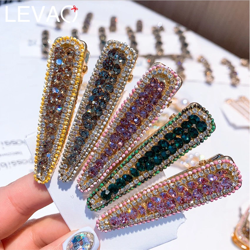 

LEVAO Retro Women Barrettes Snap Clips Colorful Shiny Rhinestone Hair Clips Hairpins Hairgrip for Lady Party Banquet Headwear