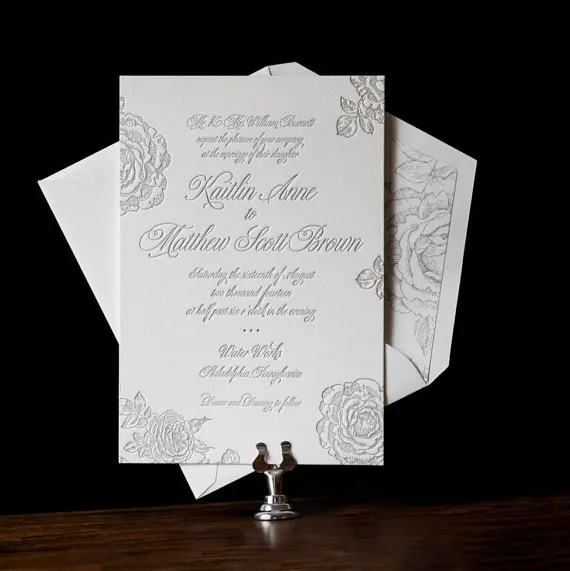 

CA0889 Silver Grey Letterpress Wedding Invitations