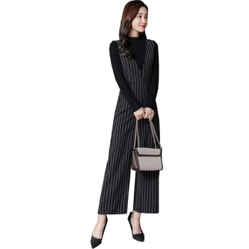 

Women Sets 2019 Spring Autumn Fashion Straps Jumpsuit Casual Elegant Fashion Female Strap Wide Leg pants Suit Two-Piece Ladies