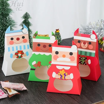 

40Pcs Cartoon Cute Santa Claus Bear Animal Paper Cookie Candy Box Hollow Out Kids Christmas Party Favor Baby Shower Gift Bag