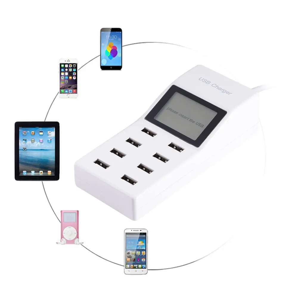 bilder für 8 USB Ausgänge Netzteil Ladegerät mit Adapter Stecker LCD Display bilder für 8 USB Ausgänge Netzteil Ladegerät mit Adapter Stecker LCD Display