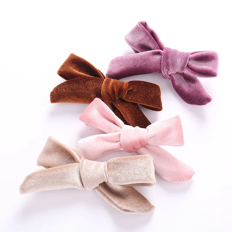Toddlers Bowknot Corduroy Kid Hair Clips Baby Hairpins Duckbill Clip Barrettes