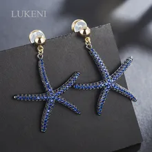 LUKENI Новые Креативные микро-инкрустированные синие кубические цирконы простые персональные большие серьги в виде морской звезды для модных ювелирных изделий
