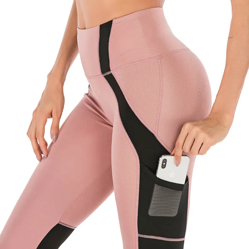 Новые розовые леггинсы с завышенной талией и карманами для девушек, сексуальные сетчатые обтягивающие джеггинсы с эффектом пуш-ап для фитнеса, женские Леггинсы спортивные