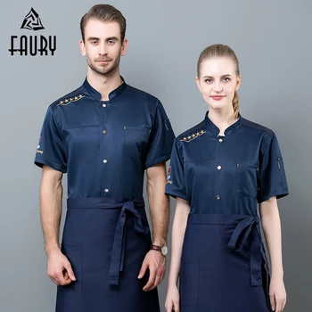 

Men Women Chef Jacket Restaurant Uniform Summer Short Sleeve Kitchen Cook Wear Bakery Food Service Barbershop Hotel Work Shirt