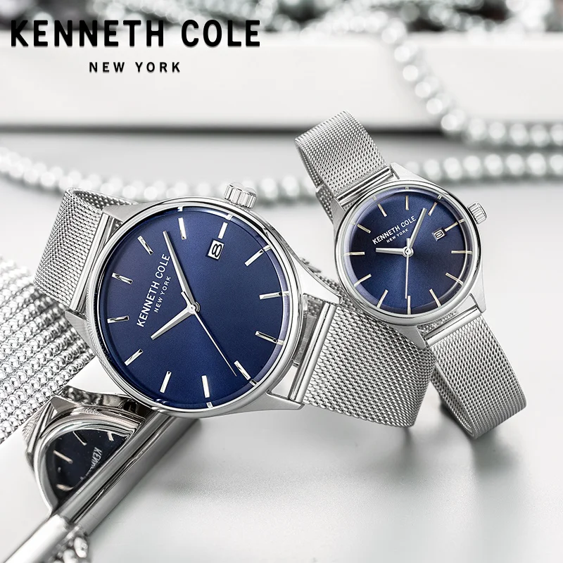 Kenneth Cole пара влюбленных часы Простой кварцевые Водонепроницаемый Дата Нержавеющая сталь браслет Для мужчин женщи часы KC10030837