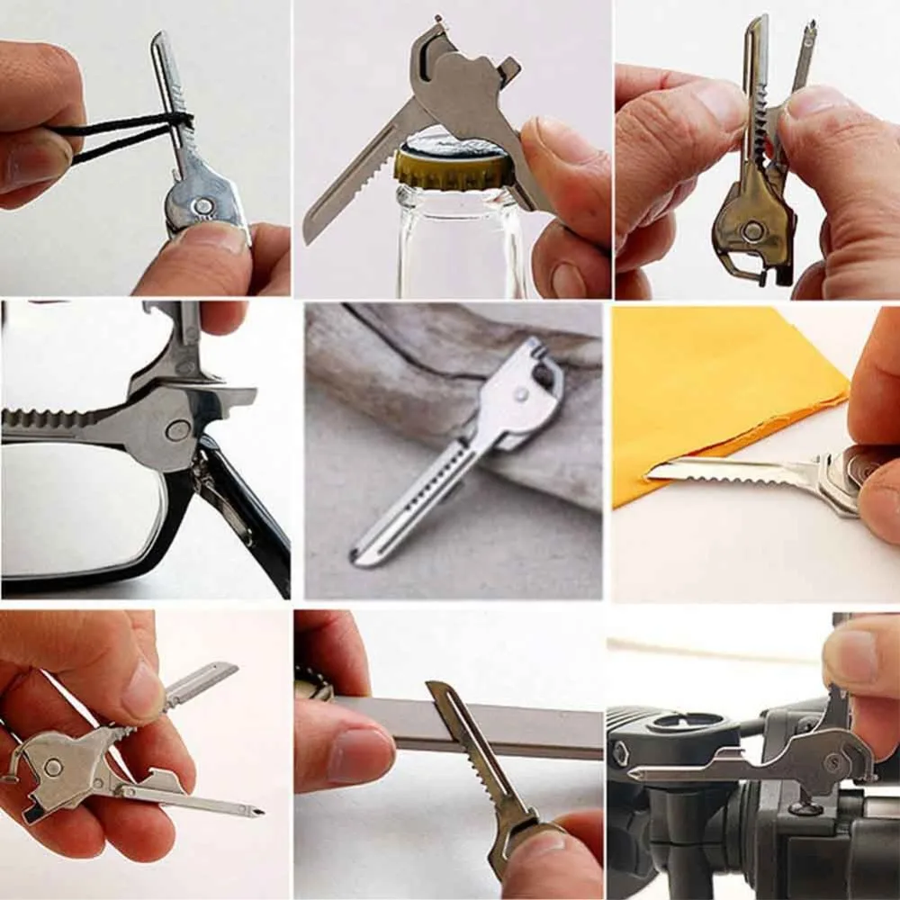 

6-in-1 Mini Cutter Multi-tool Folding Stainless Steel Screwdriver Bottle Opener Outdoor Key Chain Tool