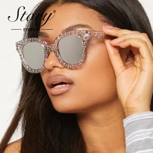 STORY, блестящие солнцезащитные очки со звездами, для женщин и мужчин, Ретро стиль, квадратная форма, кошачий глаз, солнцезащитные очки, стразы, Звездные оттенки, защита от ультрафиолета