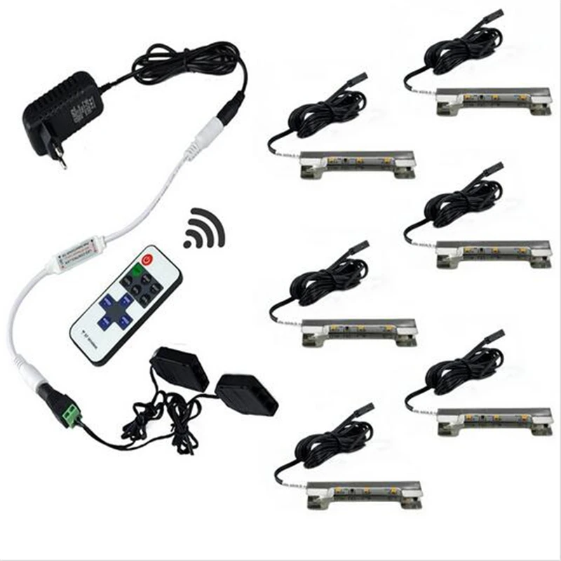 

Under Cabinet LED Lights for Glass Edge Shelf Back Side Clip Clamp Strip Lighting 6 Lamps Kit with RF Remote Control and Adapter