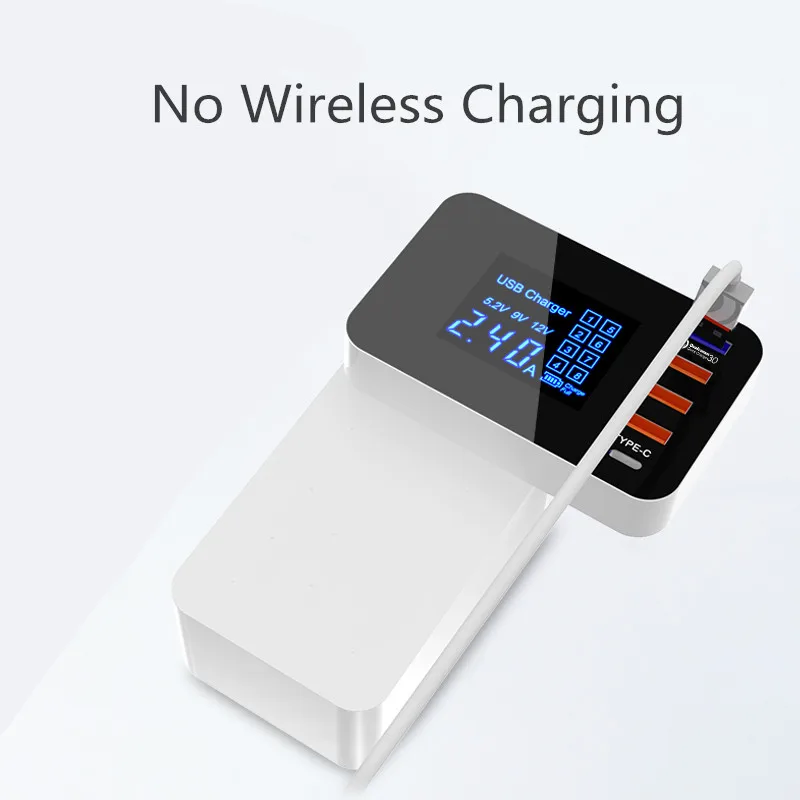 QI Беспроводное зарядное устройство Quick Charge 4,0 3,0 usb type C зарядное устройство со светодиодным дисплеем быстрое зарядное устройство для телефона USB адаптер настольная полоса - Тип штекера: No Wireless Charging