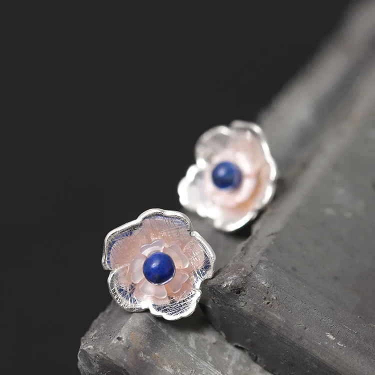 shell lazuli flower earrings 100% 925 Sterling silver Jewelry fashion Hypoallergenic Stud earrings for women gift