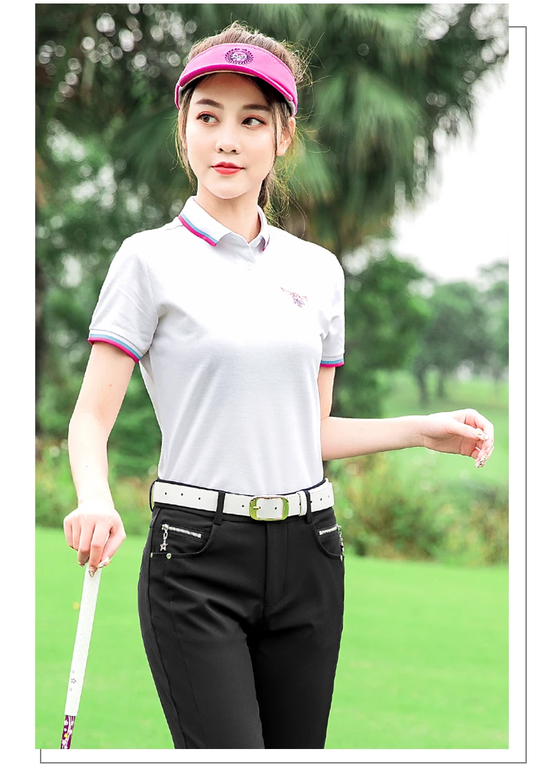 PGM Новая женская однотонная Спортивная одежда для гольфа летняя футболка с короткими рукавами и воротником на пуговицах быстросохнущие дышащие спортивные рубашки для гольфа