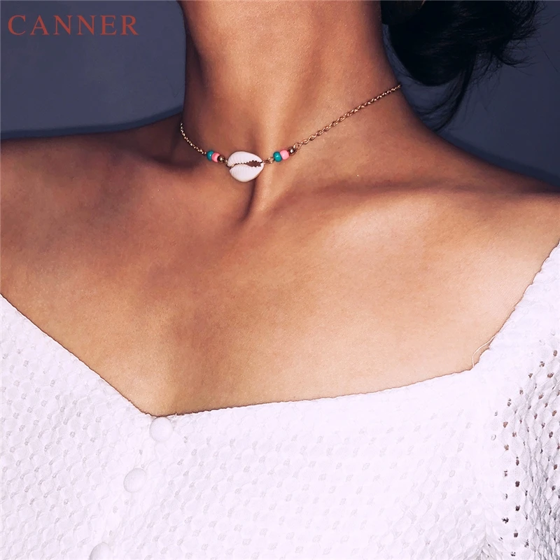 Handmade Gold Silver Chain Shell Pendant Necklaces Beads Choker Necklaces For Women Bijoux Bohemia Ethnic Jewelry C40