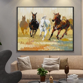 

Running Horse Animal 100% Hand Made High Quality Wall Art Abstract Blue Oil Painting for Room Wall Oil Painting on Canvas
